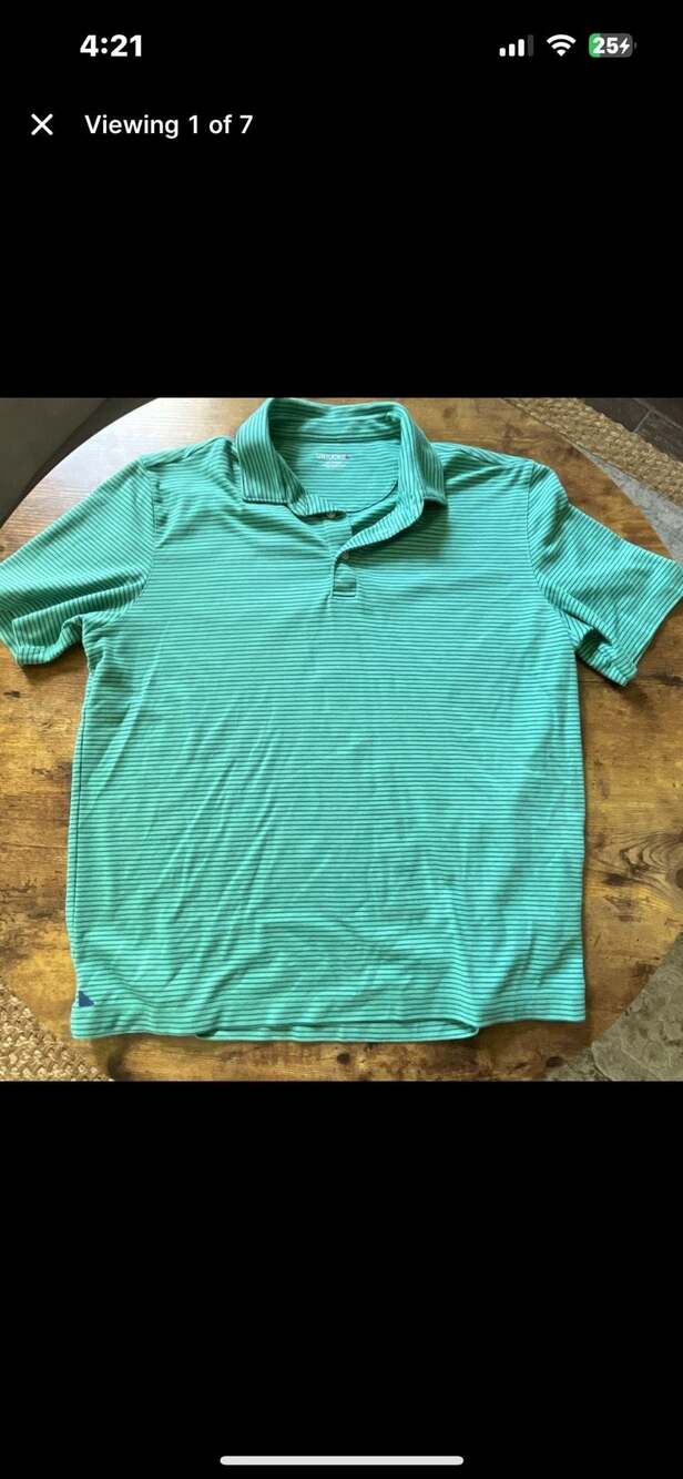 UNTUCKit Men's Short Sleeve Green and Blue Striped Cotton Polo Shirt